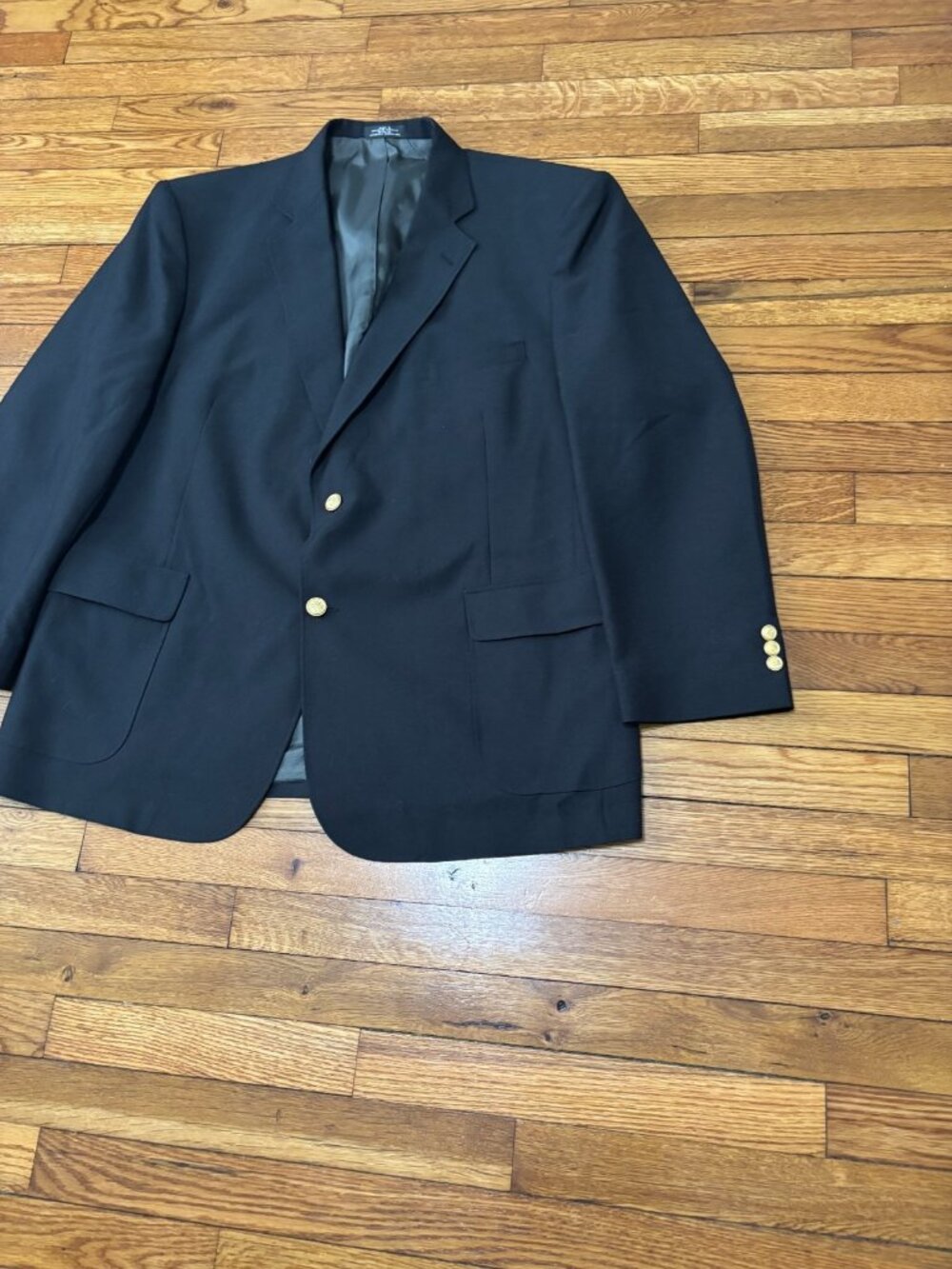 David Taylor Sport Coat Mens 46R Solid Black w/ Gold Metal Buttons Blazer Jacket - Picture 2 of 6